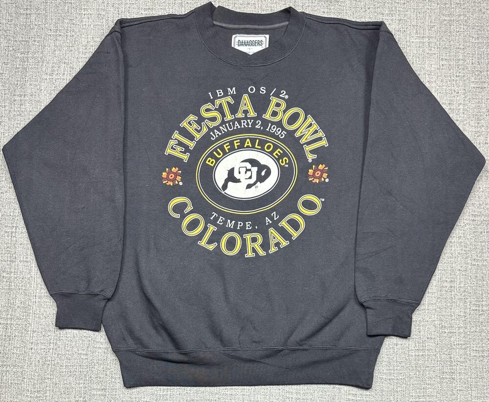 Vintage Colorado Buffaloes Sweatshirt Sz Large Black Fiesta Bowl IBM OS/2 1995